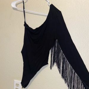 Black bodysuit with fringe